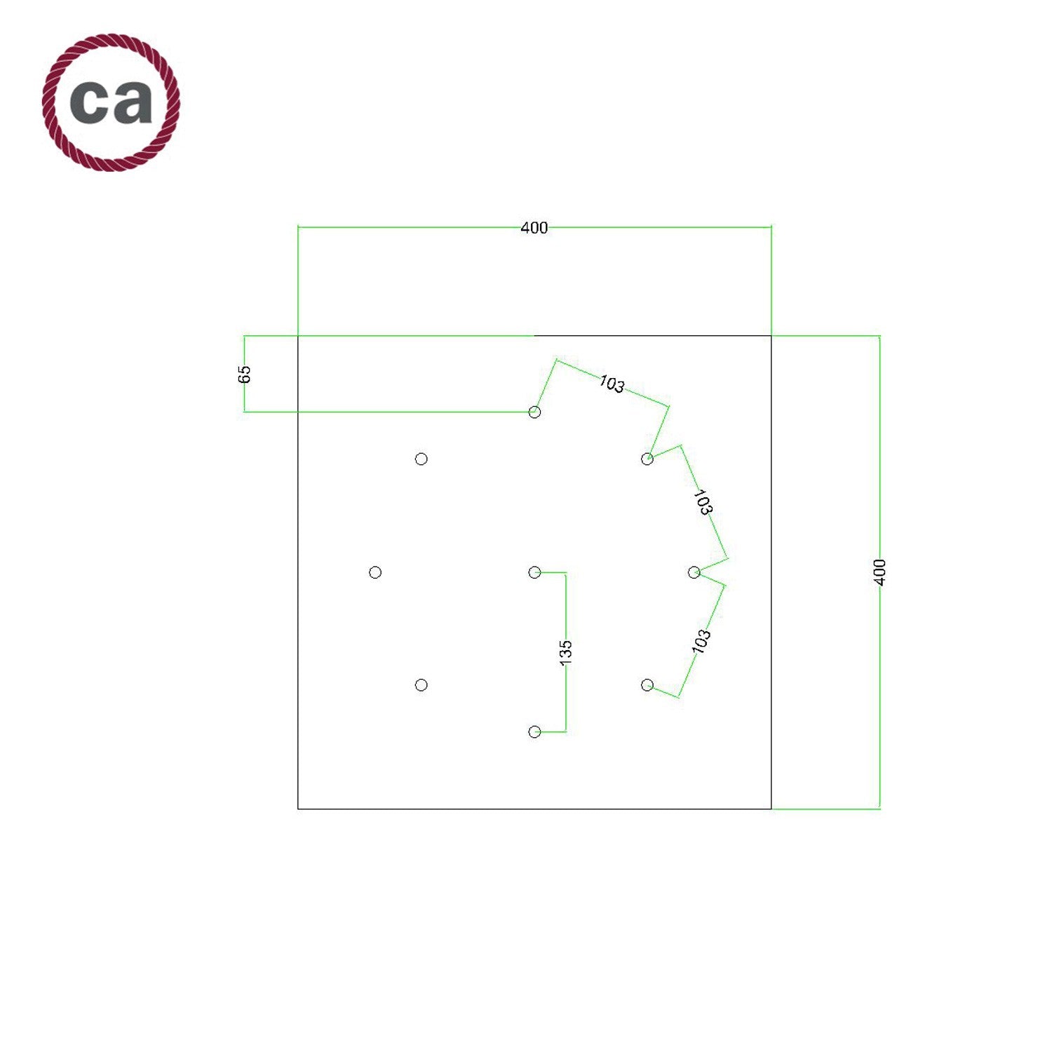 Square XXL Rose-One 9-hole ceiling rose kit 400 mm Cover