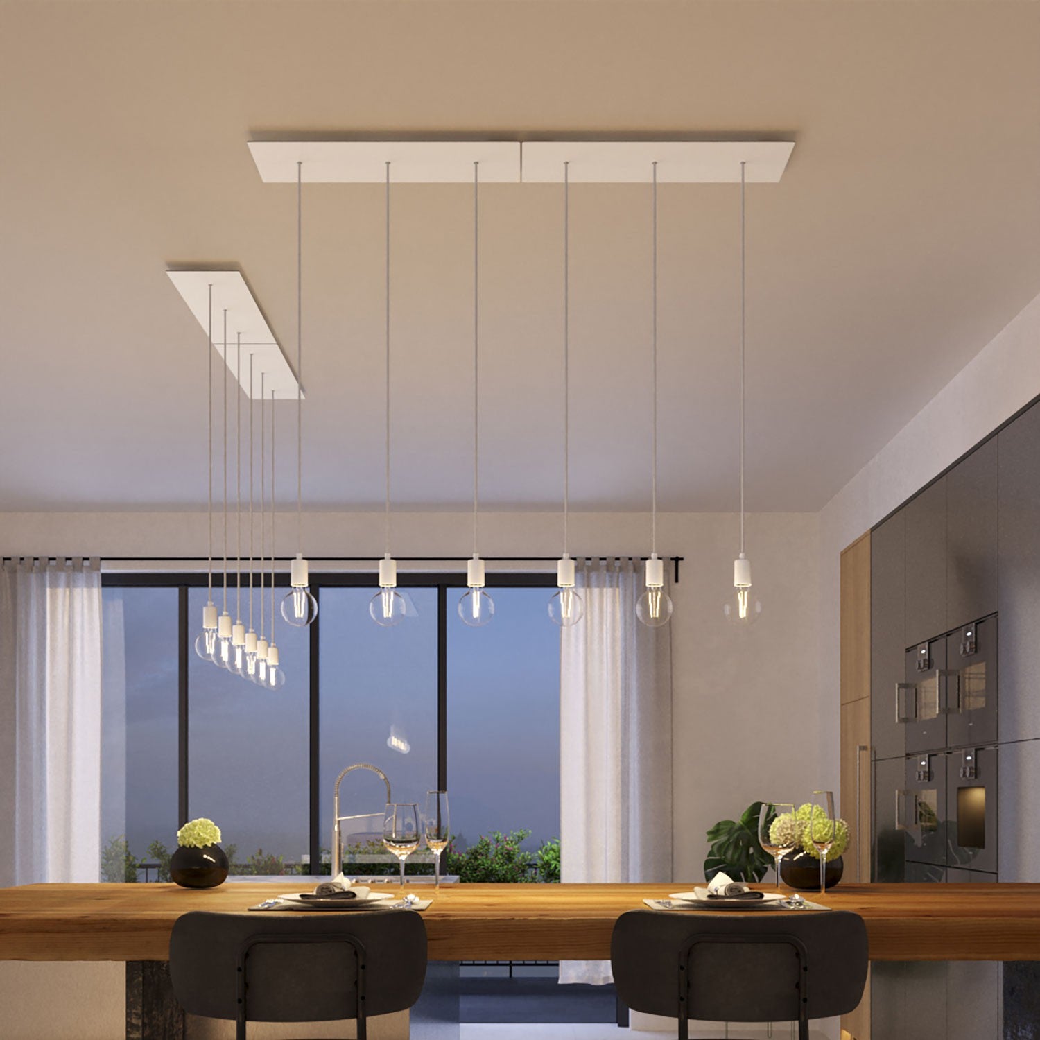 Kit de rosácea de teto retangular Rose-One XXL em linha de 3 furos, 675 x 225 mm