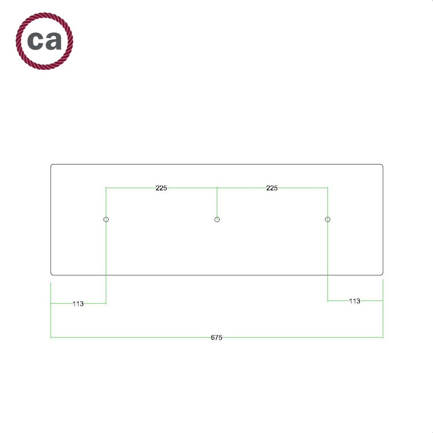 Kit de rosácea de teto retangular Rose-One XXL em linha de 3 furos, 675 x 225 mm