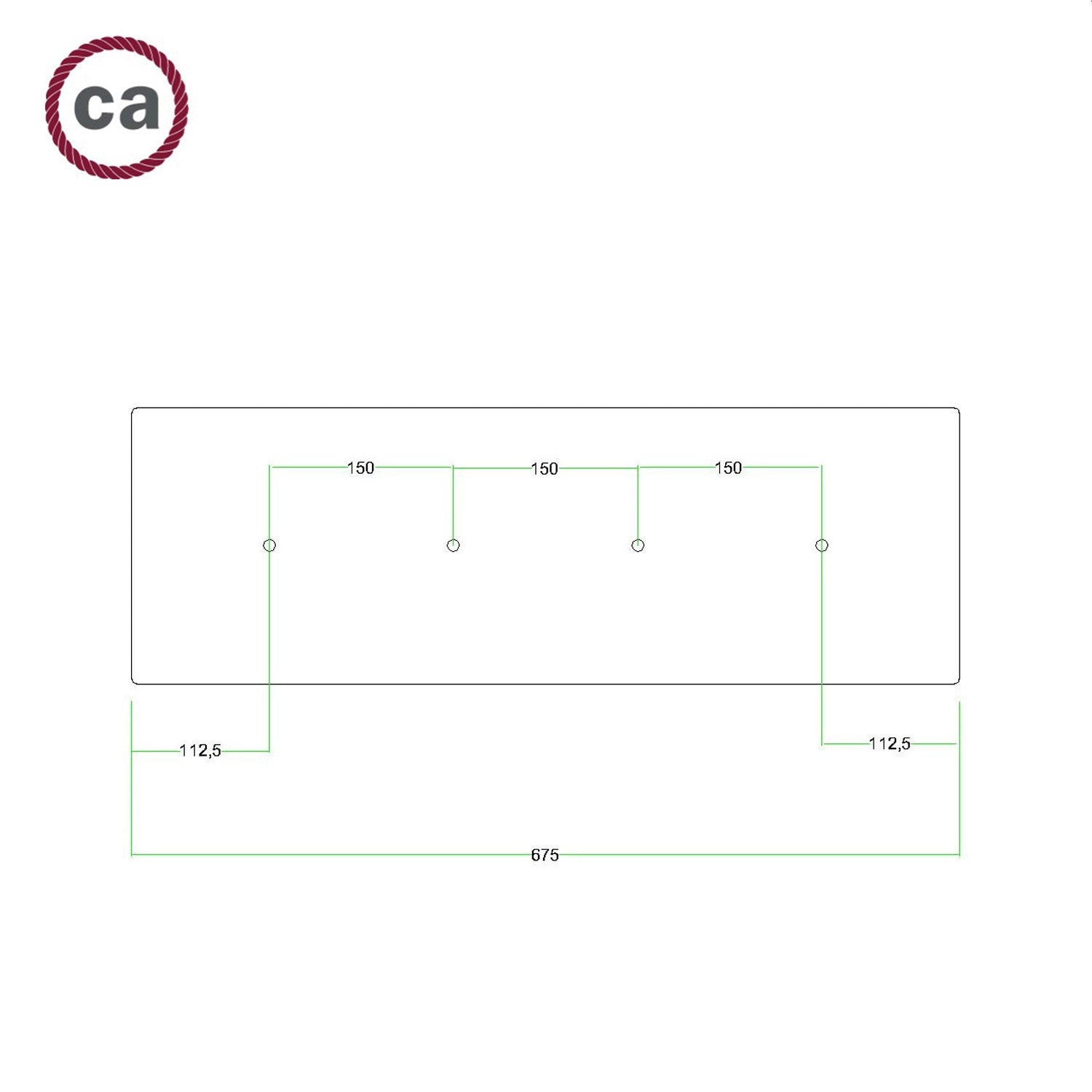 Kit de rosácea de teto retangular Rose-One XXL em linha de 4 furos, 675 x 225 mm