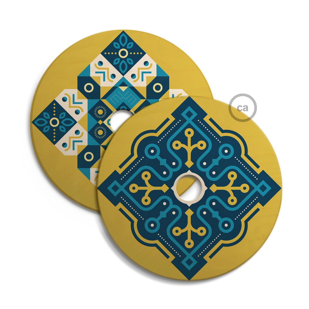 UFO Wooden lampshade illustrated by various artists, double face - 33 cm diameter