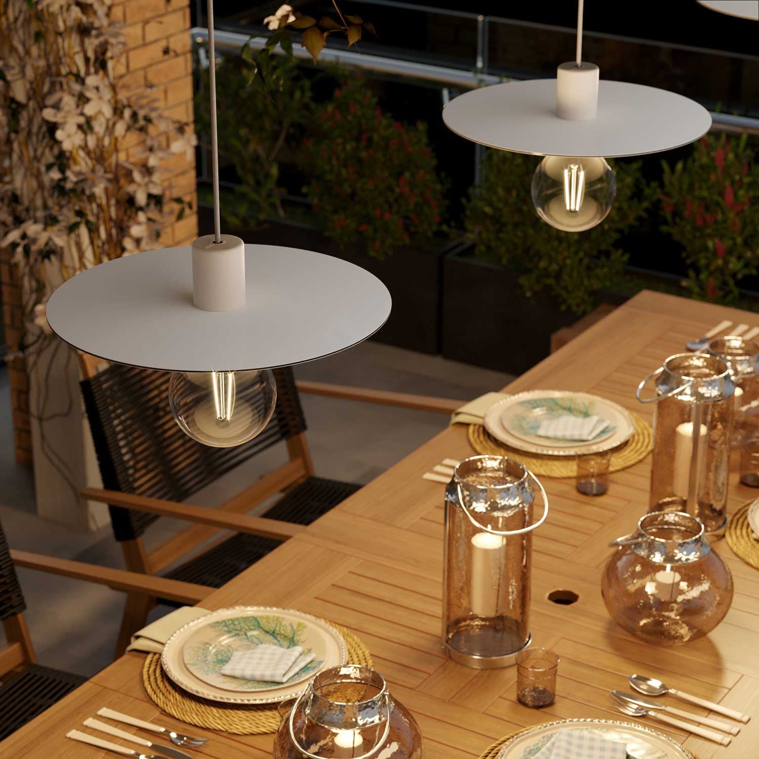 Suspensão EIVA ELEGANT com Cabo em Tecido, Abajur Ellepì, Rosácea de Teto e Casquilho em Silicone IP65 para uso exterior