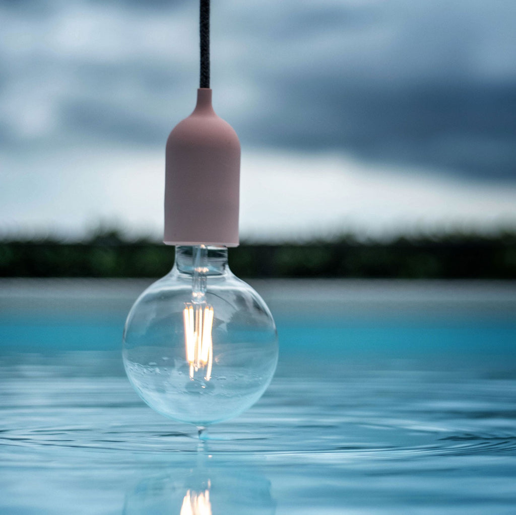 EIVA PASTEL Outdoor pendant lamp with 1,5 mt textile cable colorful silicone ceiling rose and lamp holder IP65 water resistant