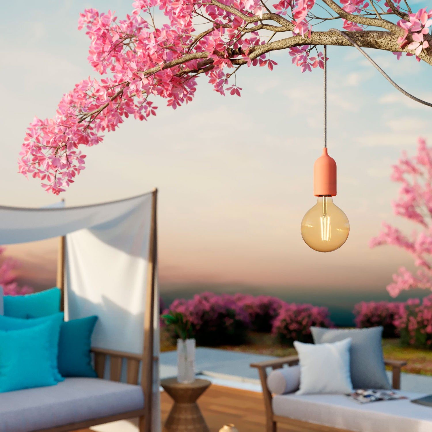 EIVA PASTEL Outdoor pendant lamp with 5 mt  textile cable decentralizer  ceiling rose and lamp holder IP65 water resistant