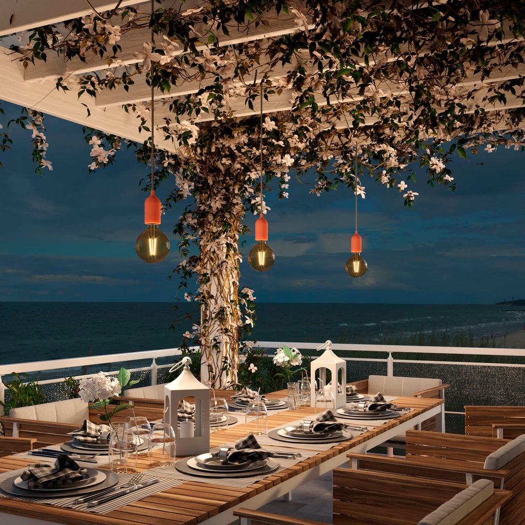 EIVA PASTEL Outdoor pendant lamp with 5 mt  textile cable decentralizer  ceiling rose and lamp holder IP65 water resistant