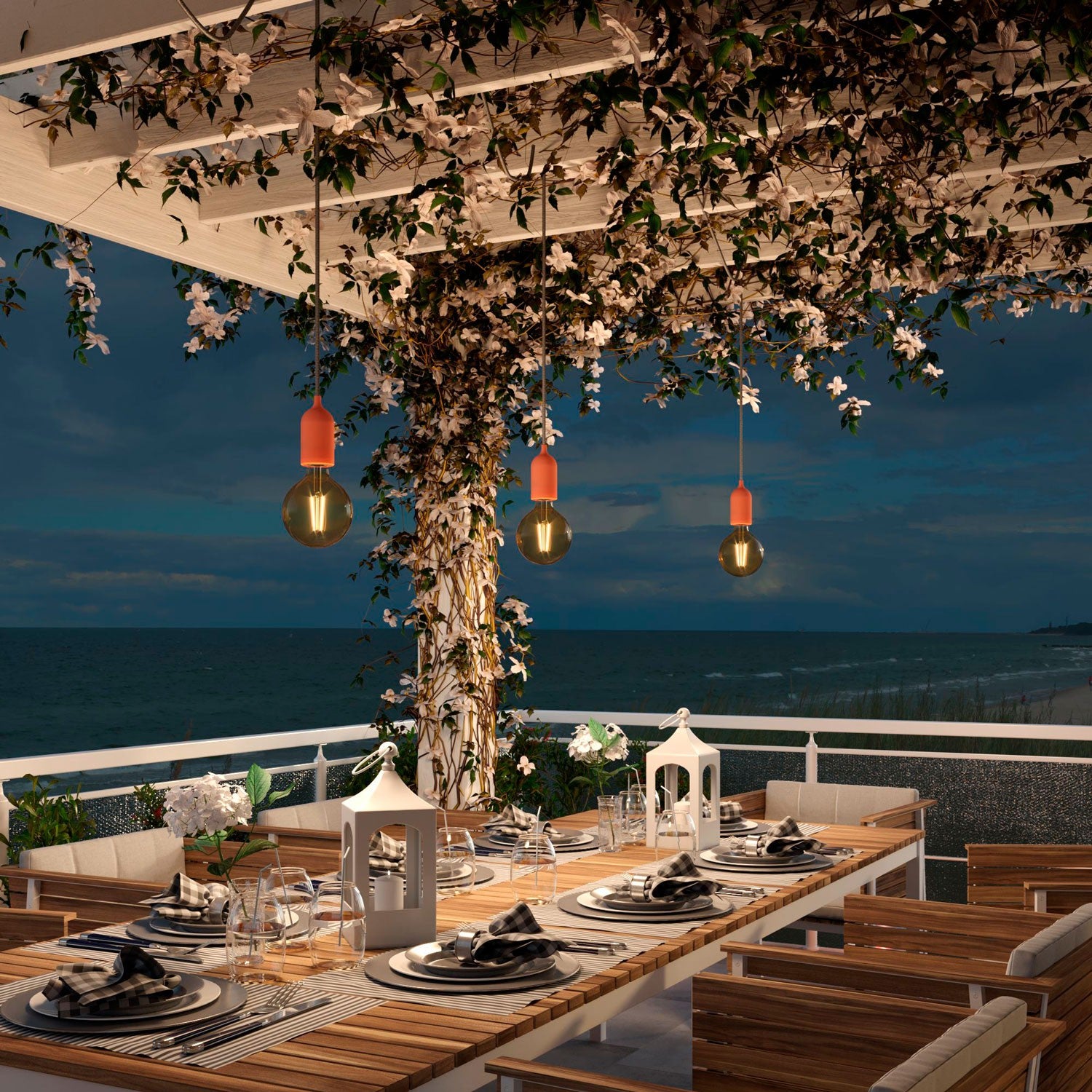 EIVA PASTEL Outdoor pendant lamp with 5 mt  textile cable decentralizer  ceiling rose and lamp holder IP65 water resistant