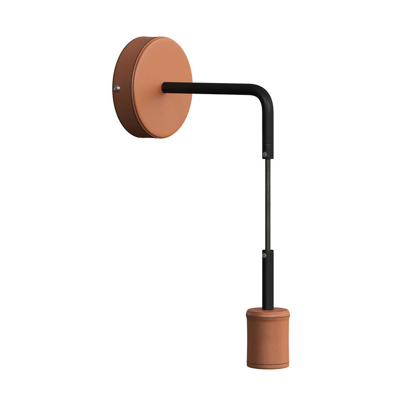 Fermaluce Leather leather covered wooden wall light with bent extension and pendant lamp holder