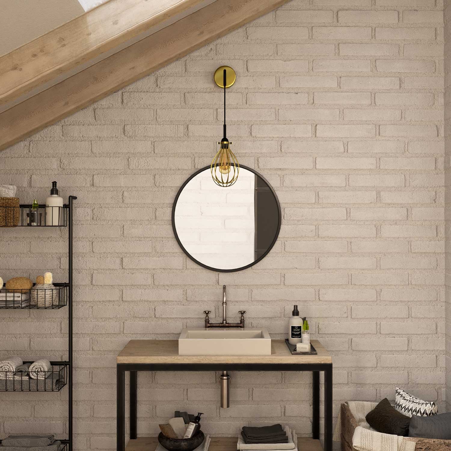 Fermaluce Urban metal wall light with pendant Drop lampshade and bent extension