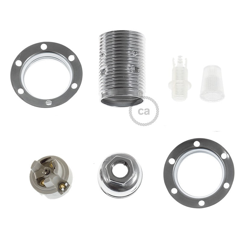 Kit de casquilho cilíndrico E14 em metal com união dupla para abajur