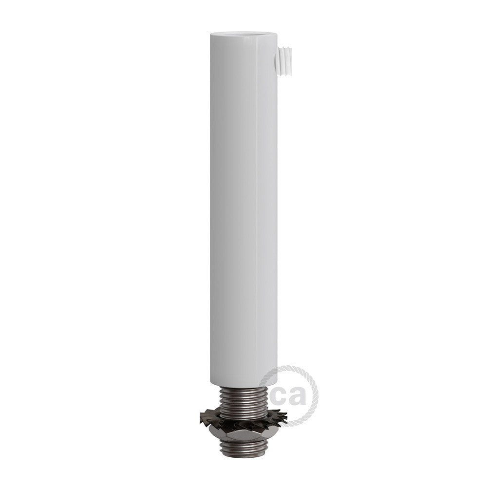 White finish metal round 7 cm strain relief clamp provided with threaded tube, nut and washer