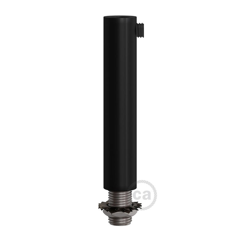 Black metal round 7 cm strain relief clamp provided with threaded tube, nut and washer