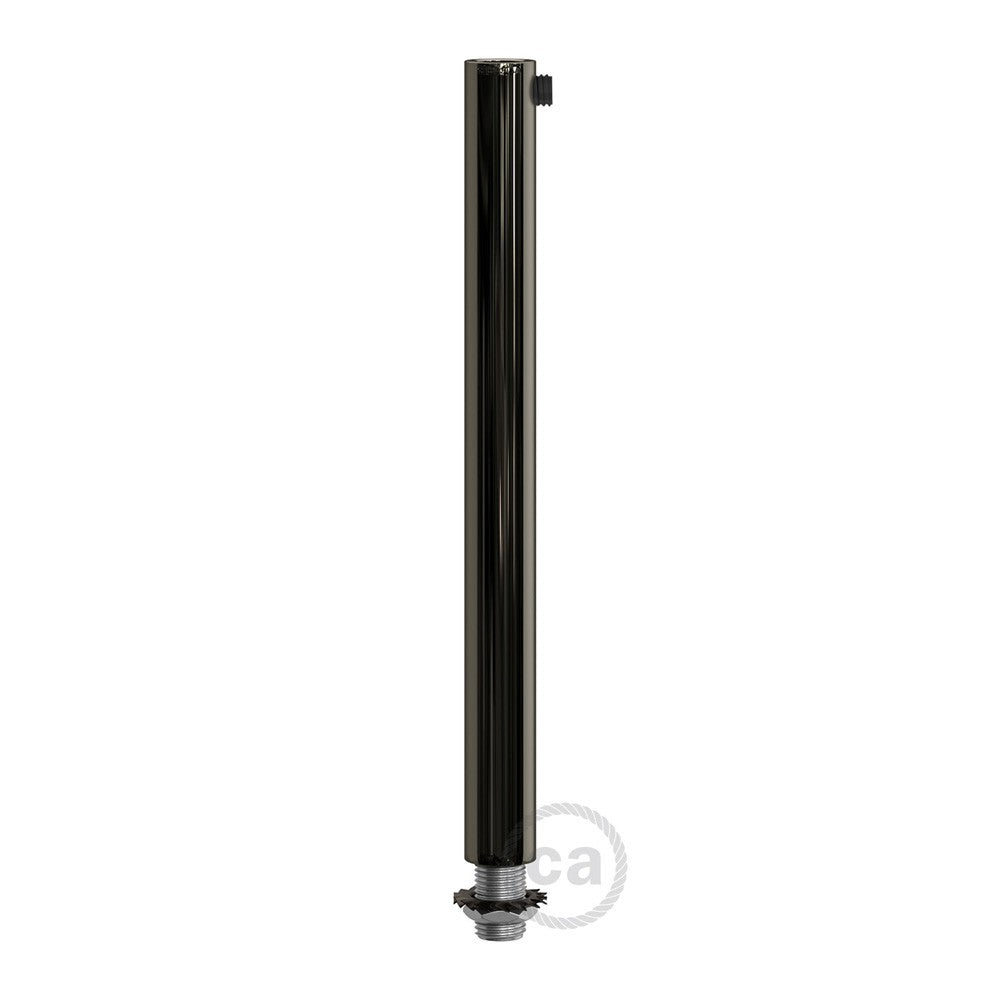 Black pearl finish metal round 15 cm strain relief clamp provided with threaded tube, nut and washer