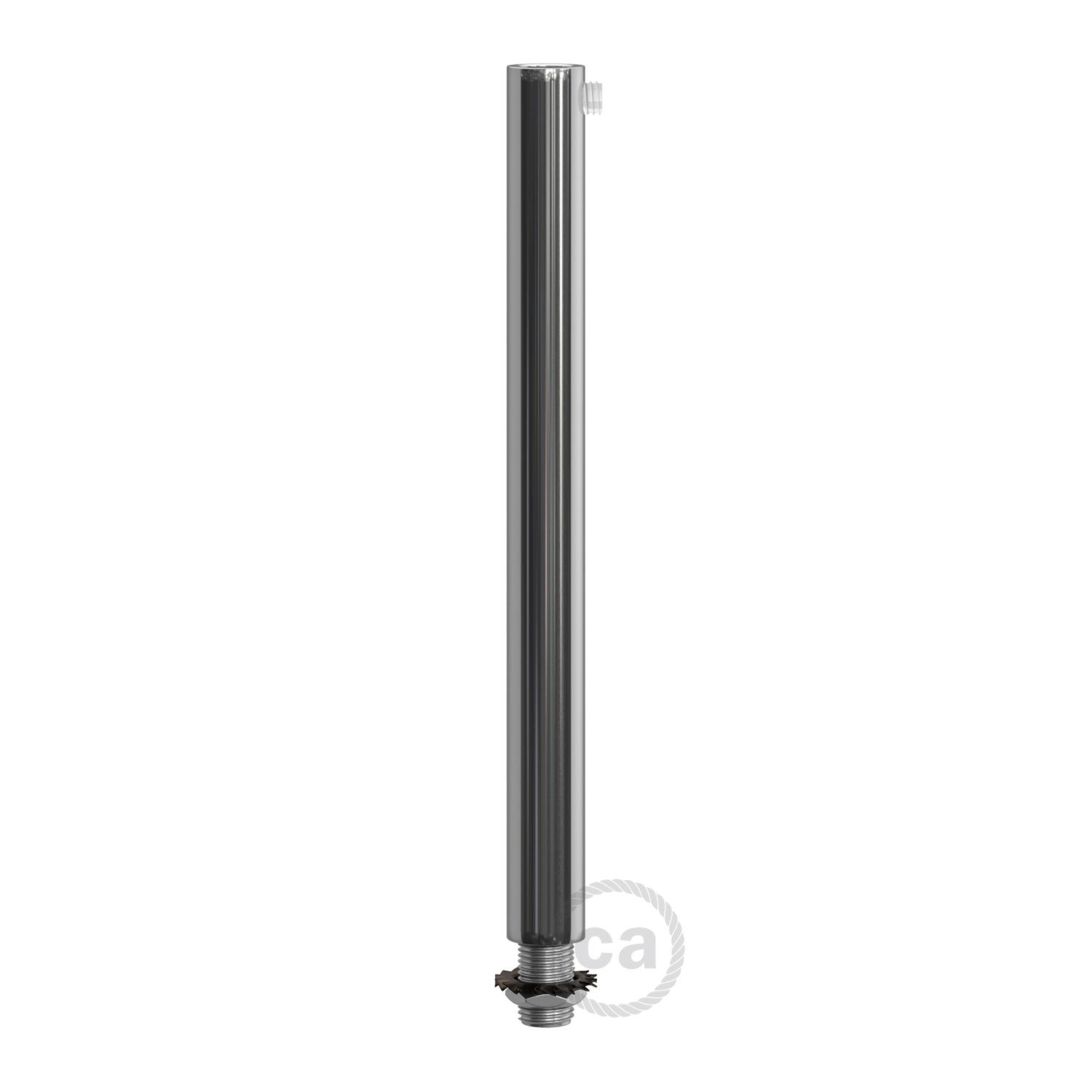 Chrome metal round 15 cm strain relief clamp provided with threaded tube, nut and washer