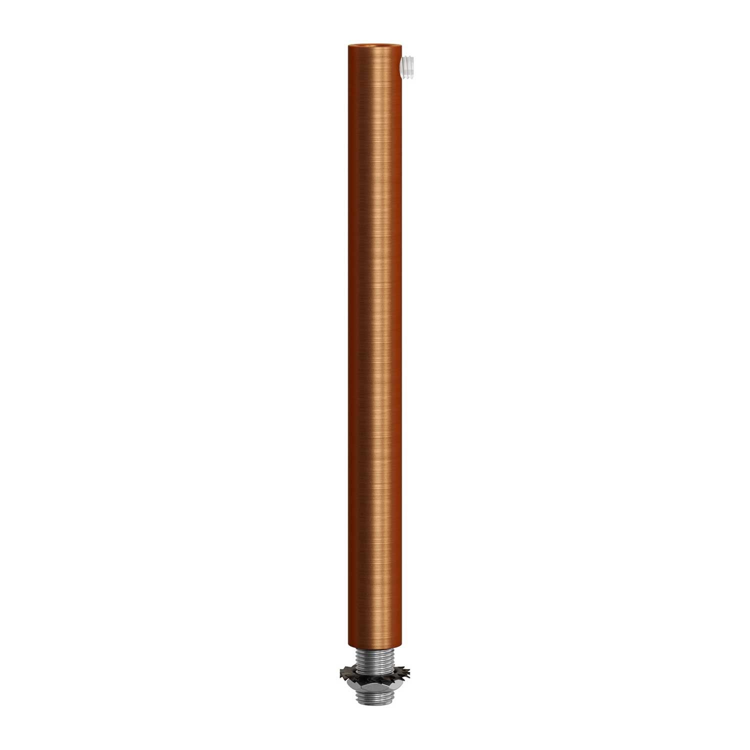 Brushed copper finish metal round 15 cm strain relief clamp provided with threaded tube, nut and washer