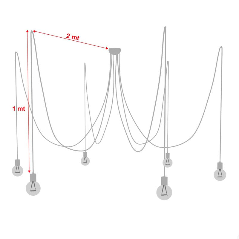 Candeeiro multi-pendente de 6 luzes Made in Italy completa com cabo de tecido e acabamentos em cerâmica colorida