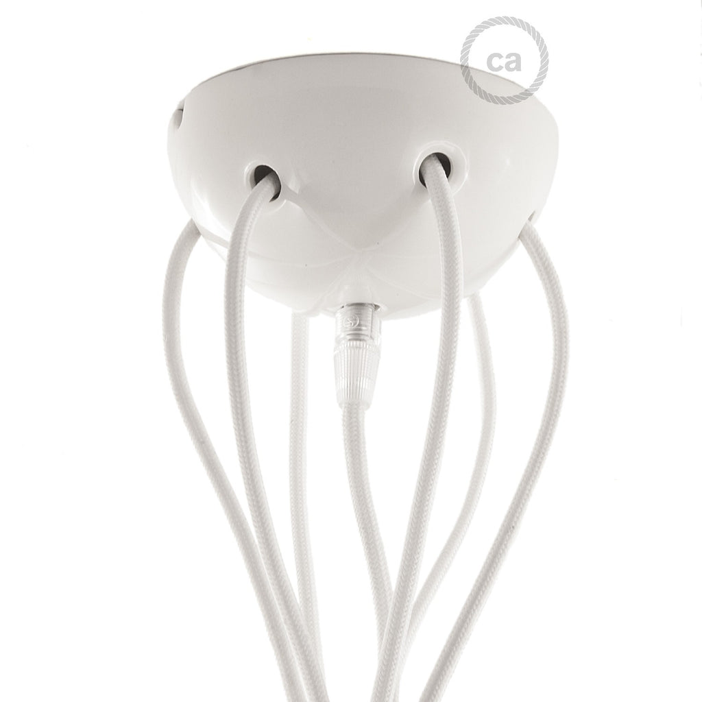 Candeeiro multi-pendente de 6 luzes Made in Italy completa com cabo de tecido e acabamentos em cerâmica colorida