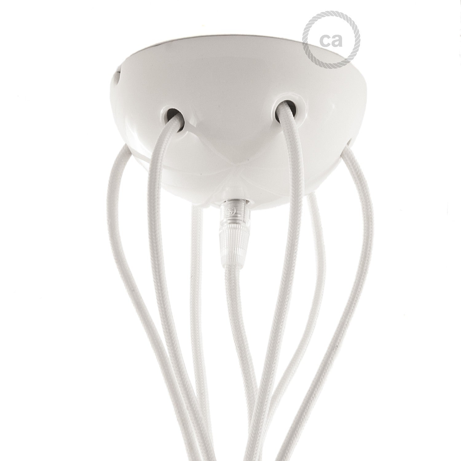 Candeeiro multi-pendente de 6 luzes Made in Italy completa com cabo de tecido e acabamentos em cerâmica colorida