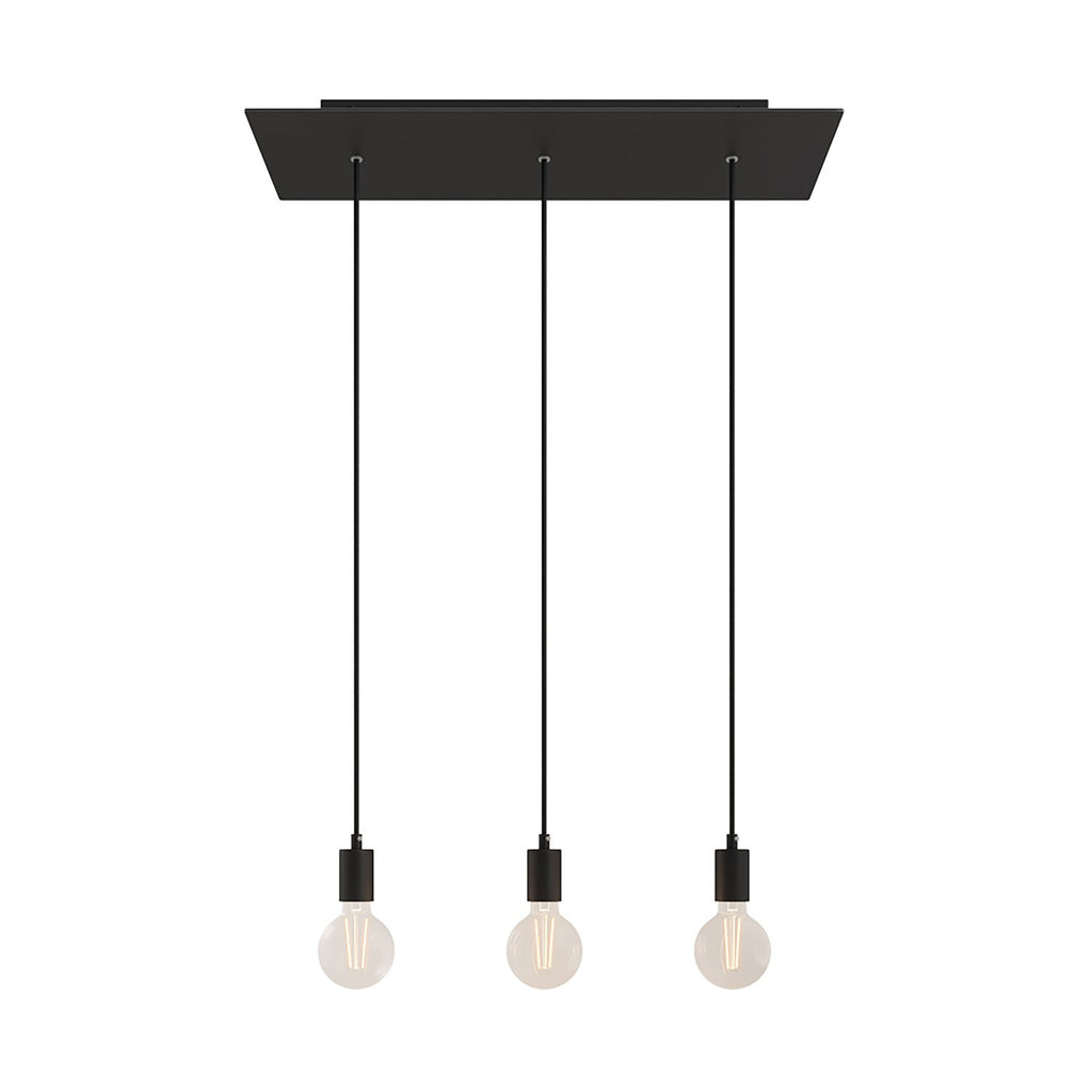 3-light pendant lamp with 675 mm rectangular XXL Rose-One, featuring fabric cable and metal finishes