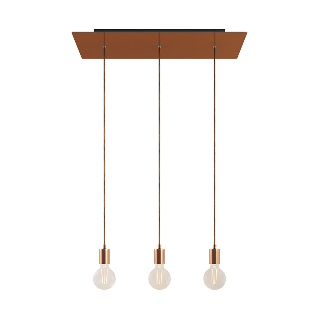 3-light pendant lamp with 675 mm rectangular XXL Rose-One, featuring fabric cable and metal finishes