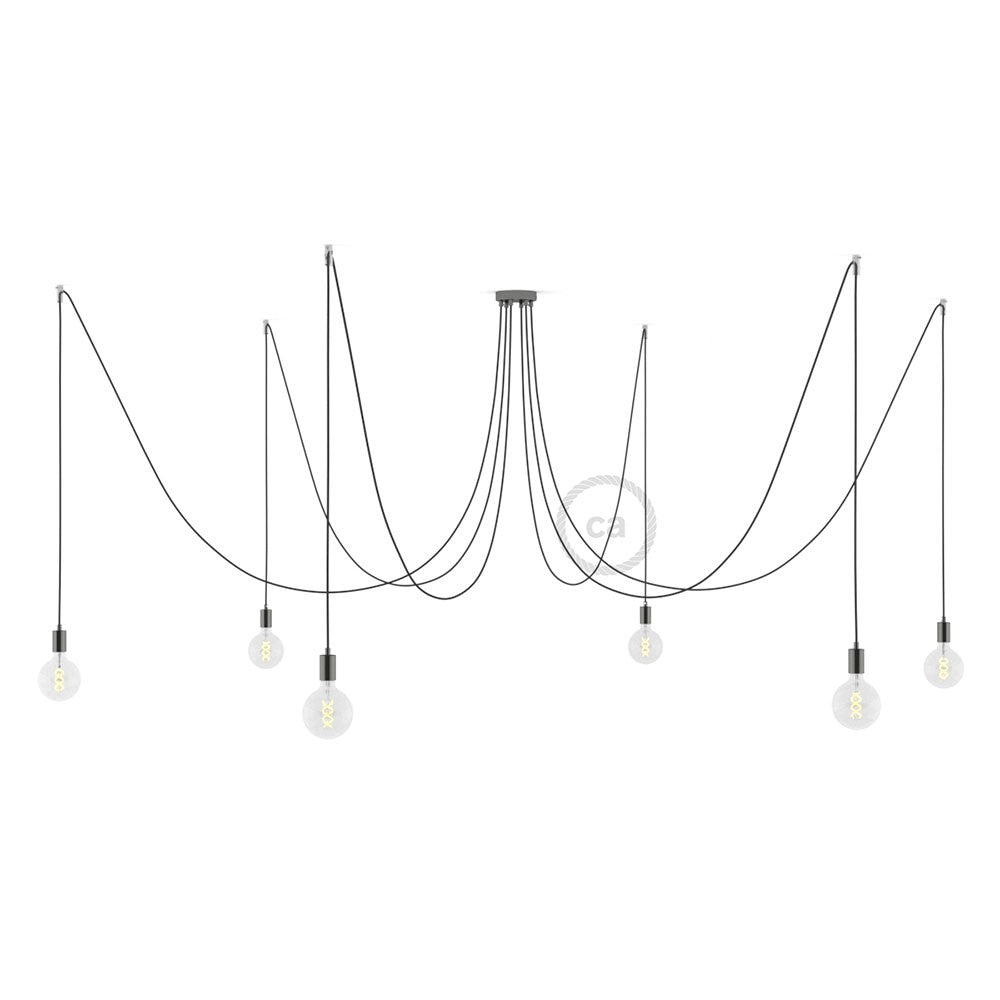 Spider - Suspension with 6 pendants Made in Italy complete with bulbs, fabric cable, and metal finishes