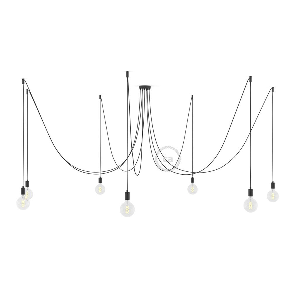 Spider - Suspension with 7 pendants Made in Italy complete with bulbs, fabric cable, and metal finishes