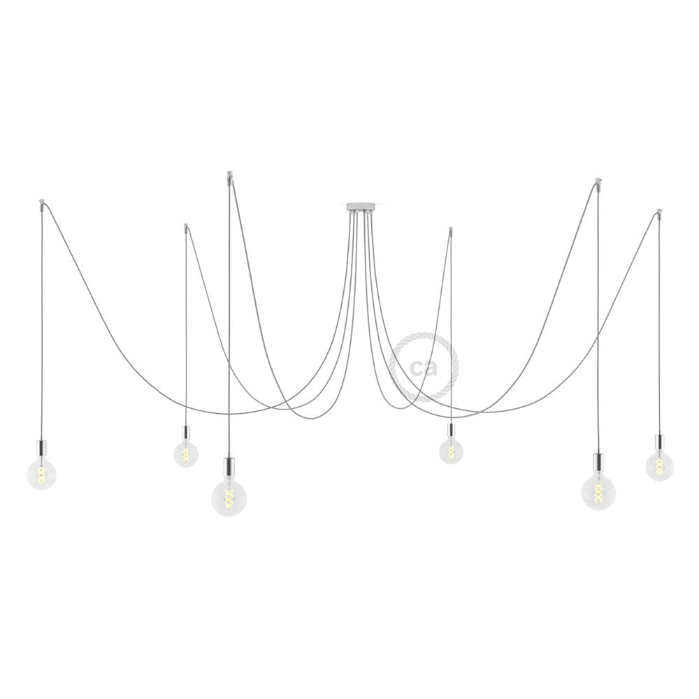 Spider - Suspension with 6 pendants Made in Italy complete with bulbs, fabric cable, and metal finishes