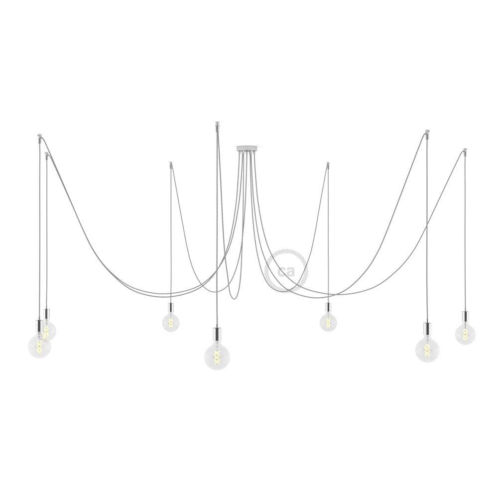 Spider - Suspension with 7 pendants Made in Italy complete with bulbs, fabric cable, and metal finishes
