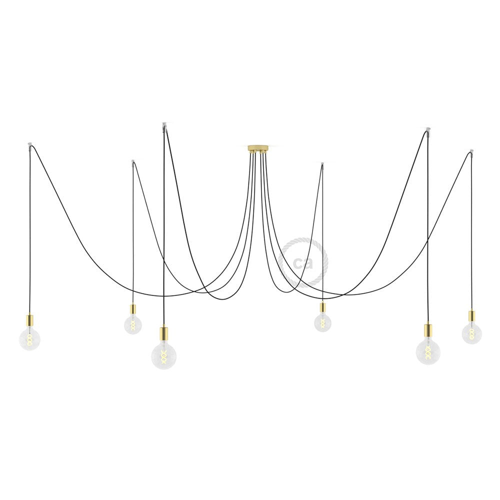 Spider - Suspension with 6 pendants Made in Italy complete with bulbs, fabric cable, and metal finishes