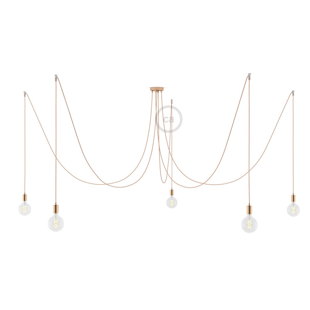 Spider - Suspension with 5 pendants Made in Italy complete with bulbs, fabric cable, and metal finishes