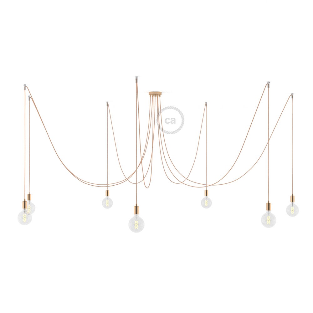 Spider - Suspension with 7 pendants Made in Italy complete with bulbs, fabric cable, and metal finishes