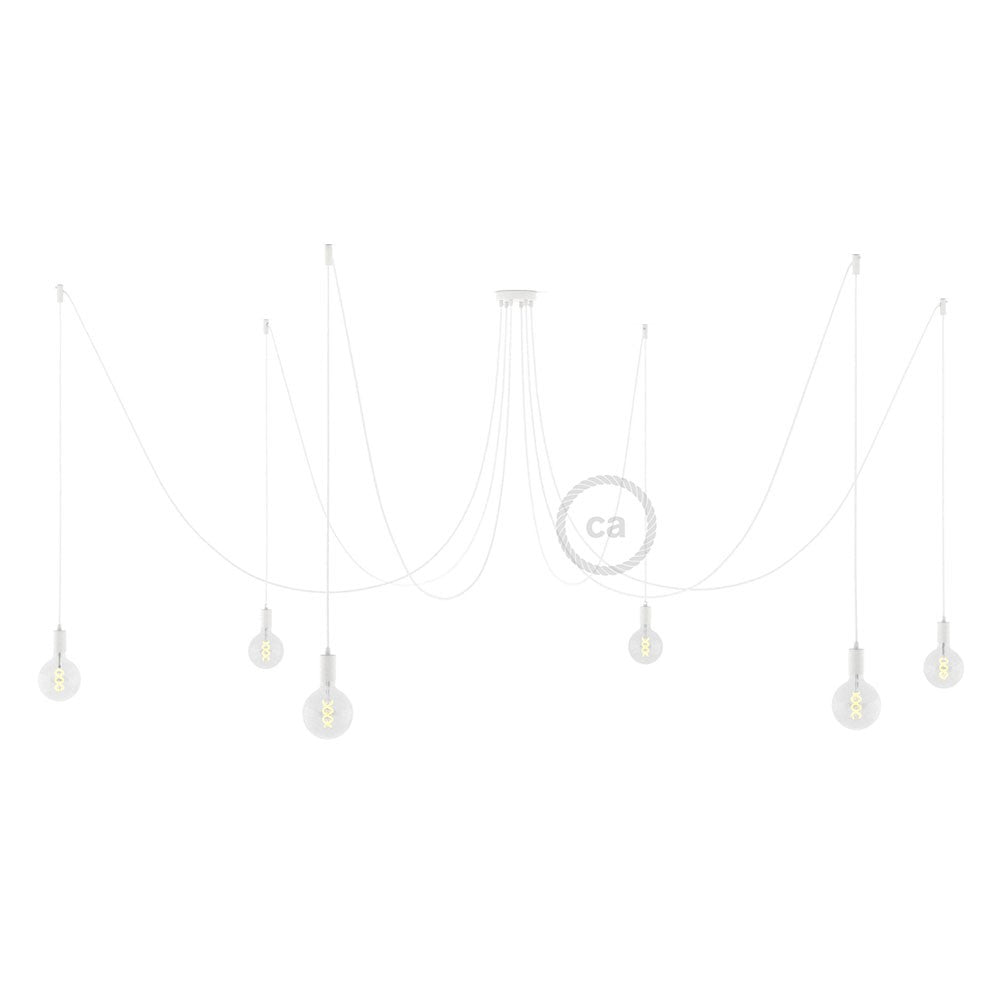 Spider - Suspension with 6 pendants Made in Italy complete with bulbs, fabric cable, and metal finishes