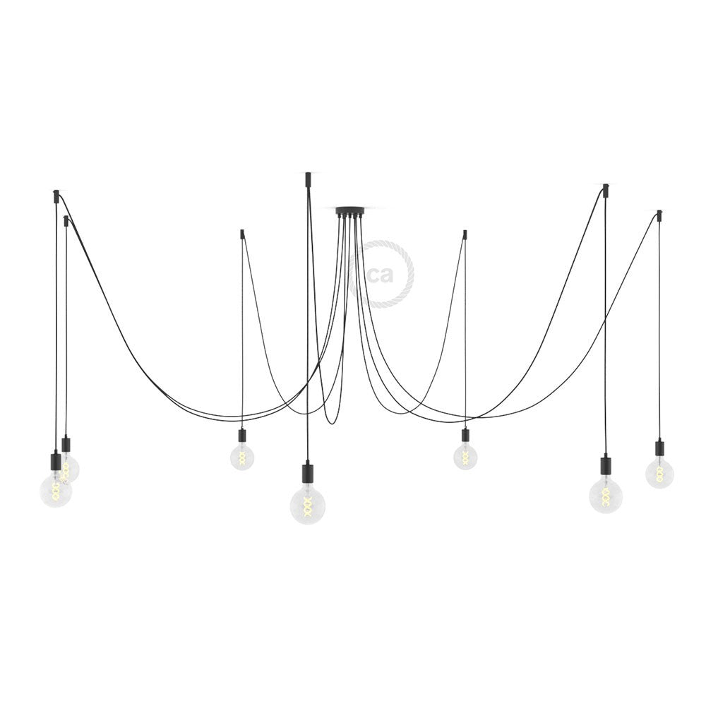 Spider - Suspension with 7 pendants Made in Italy complete with bulbs, fabric cable, and metal finishes