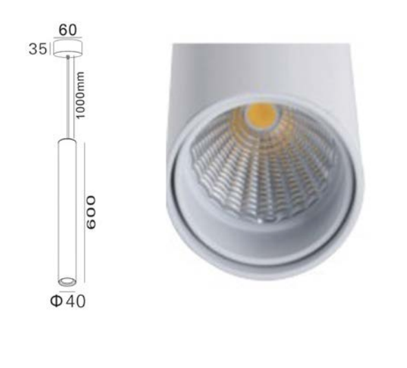 Candeeiro Tubular LED Suspenso 24º- ø 4 x 60 cm
