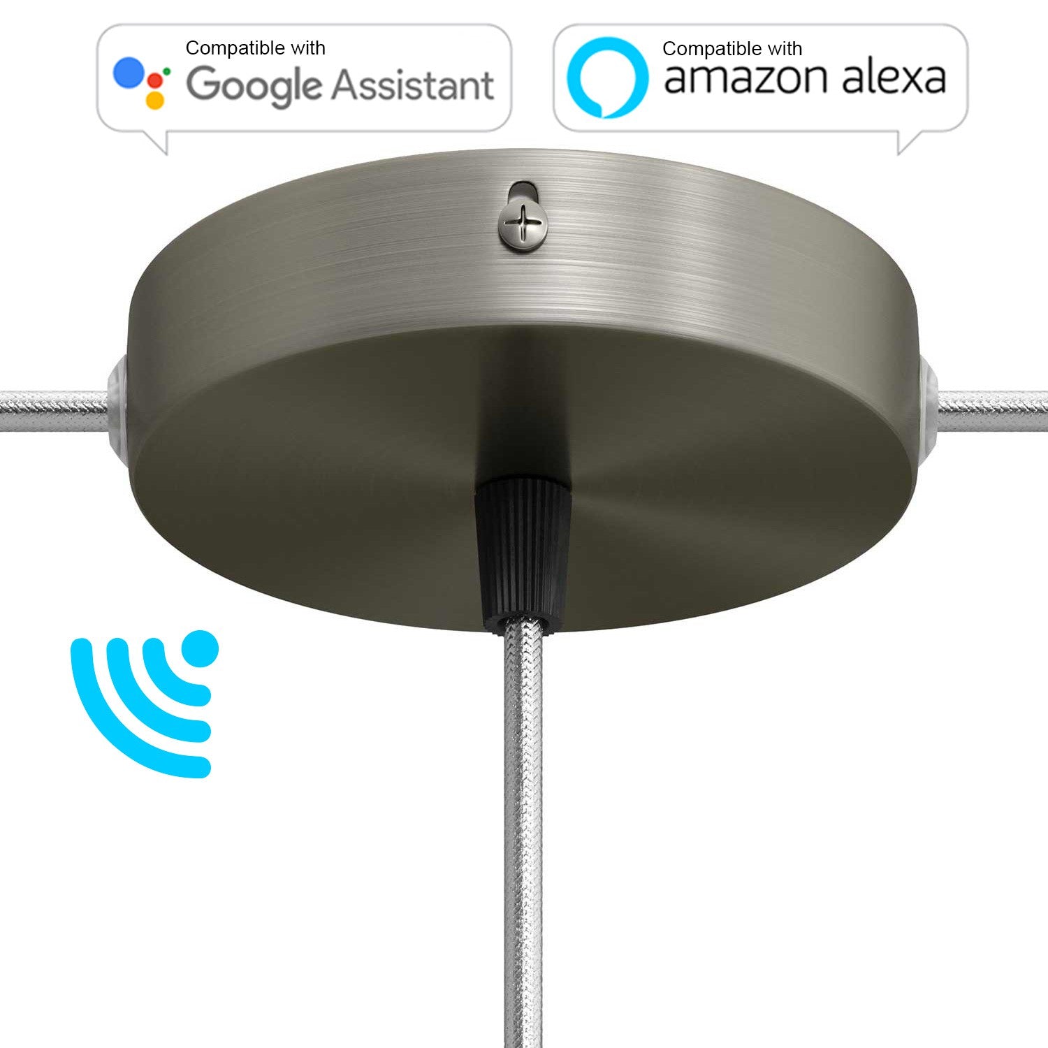 SMART cylindrical metal 1 central hole + 2 side holes ceiling rose kit - compatible with voice assistants