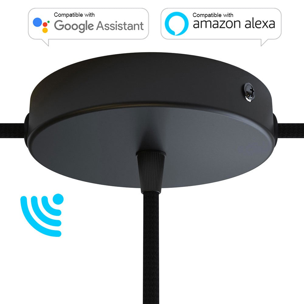 SMART cylindrical metal 1 central hole + 2 side holes ceiling rose kit - compatible with voice assistants