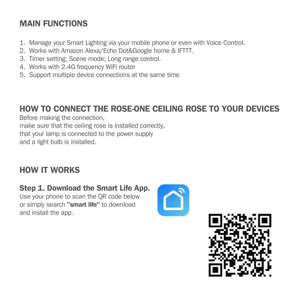 Large Round Smart ceiling rose 400 mm Cover Rose-One with 8 holes - compatible with voice assistants