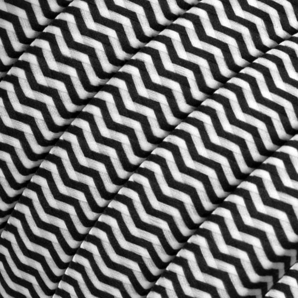 Electric cable for String Lights, covered by Rayon fabric ZigZag White-Black CZ04