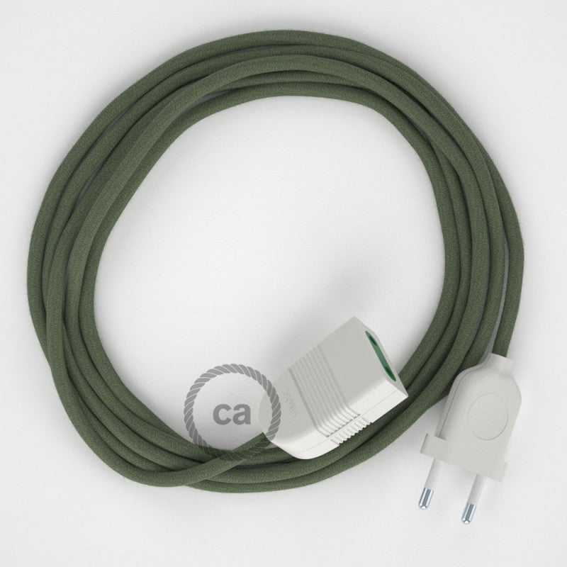 Cabo extensão em Algodão Verde Cinza RC63 2P 10A. Fabricado em Itália.