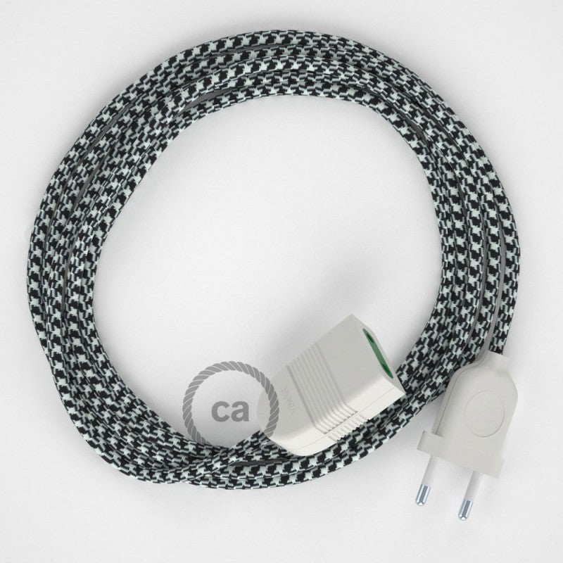 Cabo extensão em Seda Artificial Bicolor Branco-Preto RP04 2P 10A. Fabricado em Itália.