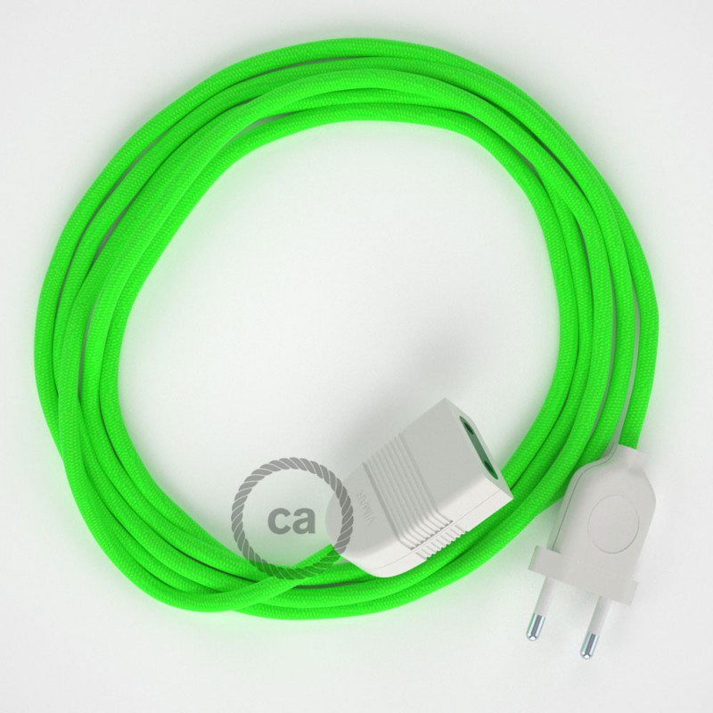 Cabo extensão em Seda Artificial Verde Neon RF06 2P 10A. Fabricado em Itália.