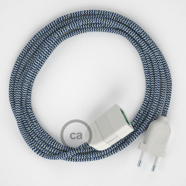 Cabo extensão em Seda Artificial ZigZag Azul RZ12 2P 10A. Fabricado em Itália.