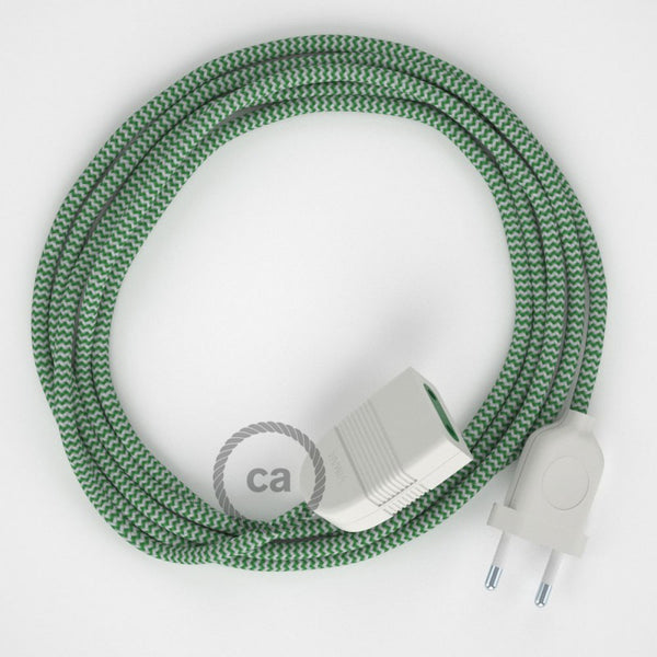 Cabo extensão em Seda Artificial ZigZag Verde RZ06 2P 10A. Fabricado em Itália.