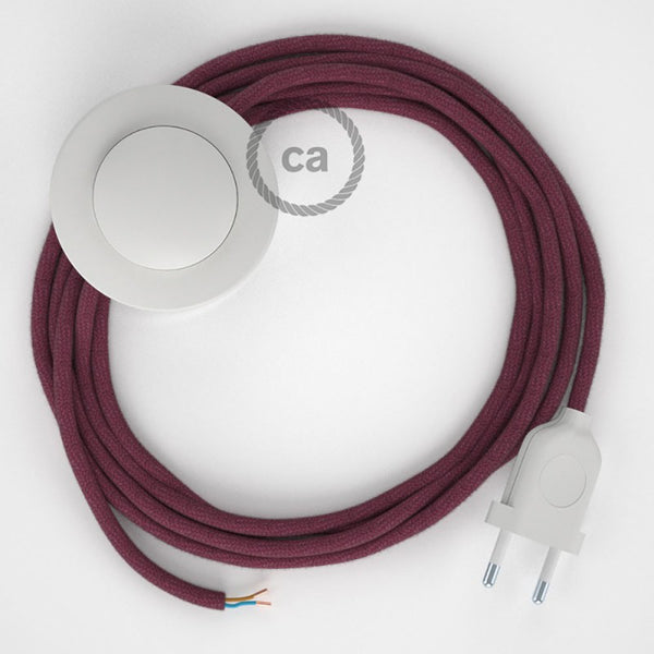 Cabo para candeeiro de chão, RC32 Bordeaux Algodão 3 m. Escolha a cor da ficha e do interruptor.