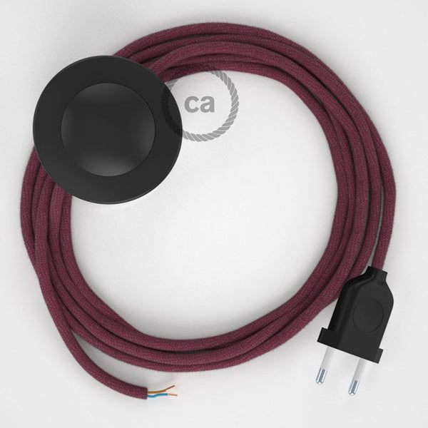 Cabo para candeeiro de chão, RC32 Bordeaux Algodão 3 m. Escolha a cor da ficha e do interruptor.
