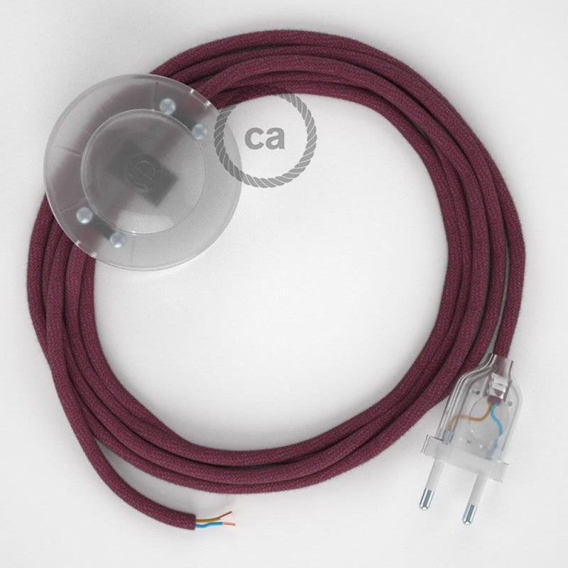 Cabo para candeeiro de chão, RC32 Bordeaux Algodão 3 m. Escolha a cor da ficha e do interruptor.