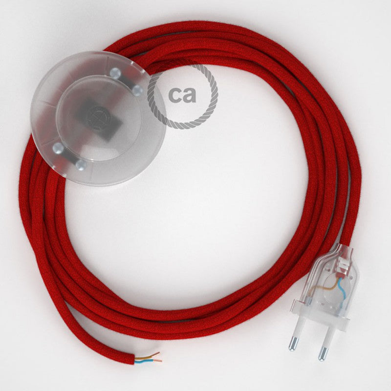 Cabo para candeeiro de chão, RC35 Vermelho Fogo Algodão 3 m. Escolha a cor da ficha e do interruptor.