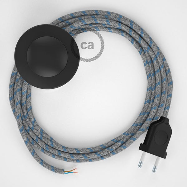 Cabo para candeeiro de chão, RD55 Riscas Azul Steward Algodão e Linho Natural 3 m. Escolha a cor da ficha e do interruptor.