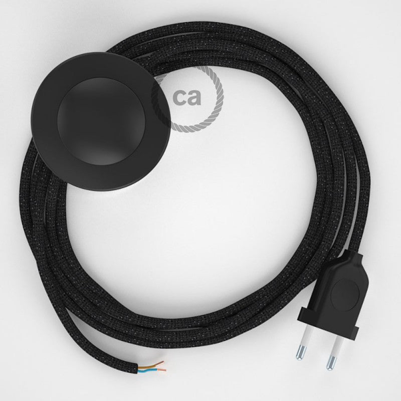 Cabo para candeeiro de chão, RL04 Preto Seda Artificial 3 m. Escolha a cor da ficha e do interruptor.