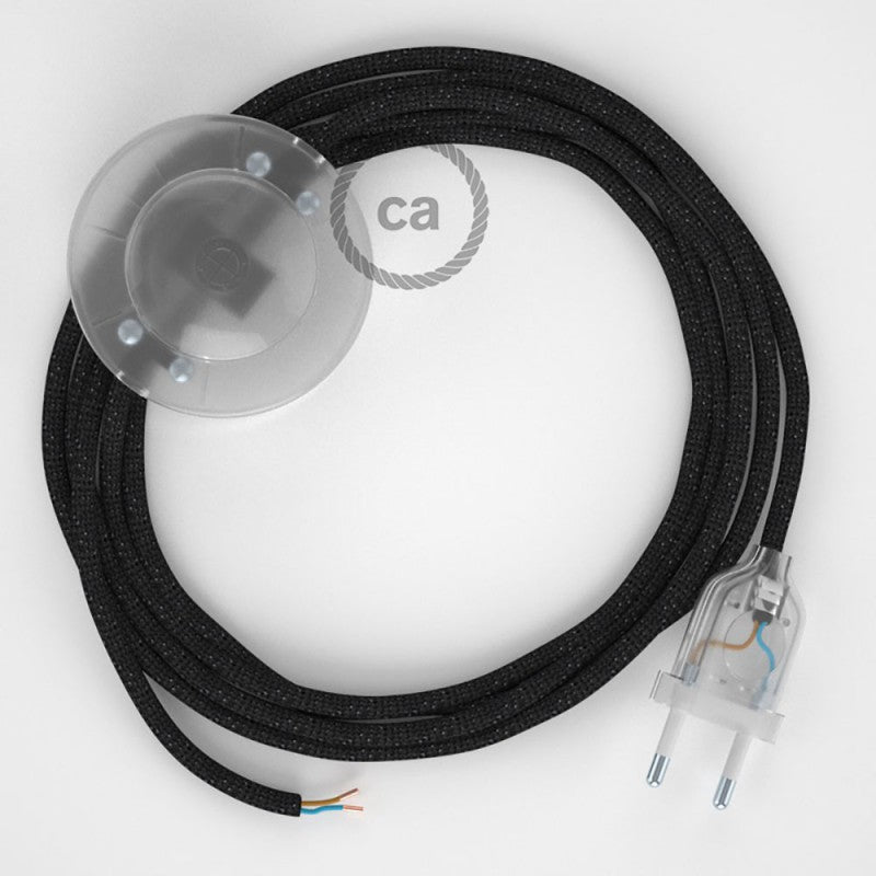 Cabo para candeeiro de chão, RL04 Preto Seda Artificial 3 m. Escolha a cor da ficha e do interruptor.