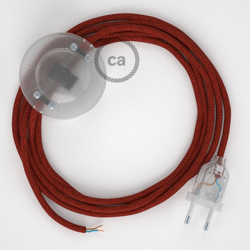 Cabo para candeeiro de chão, RL09 Vermelho Seda Artificial 3 m. Escolha a cor da ficha e do interruptor.